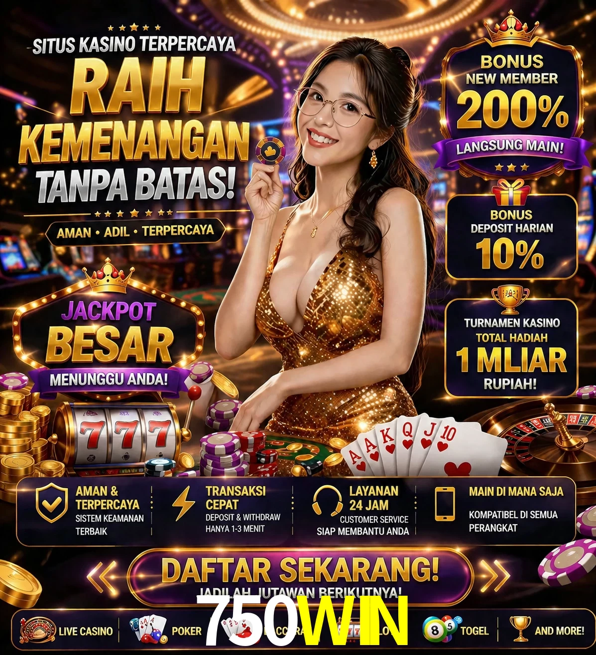 Roleta e blackjack 750WIN